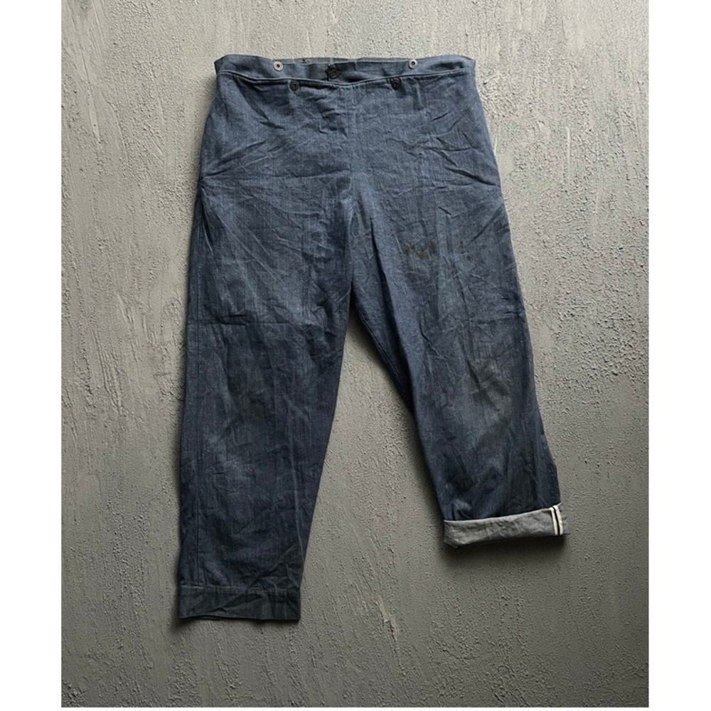 Vintage Broad Fall Denim Work Pants 38x28 Blue 1940s 1950s Selvedge Amish - Picture 1 of 12